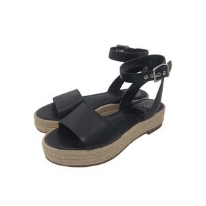 Vince Camuto Black Leather Espadrille Sandals Ankle Strap & Buckle Womens SZ 9